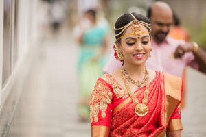 Bride coming up with a bright smile